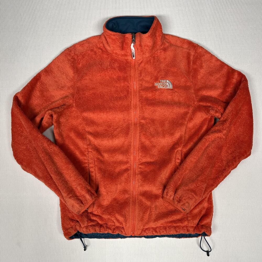 The North Face Jacket Womens M Orange Fuzzy Fleece Full Zip Pockets Warm